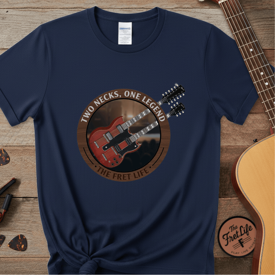 Printify T-Shirt Navy / S Double Neck T-Shirt | LZ Guitar Legend Tee