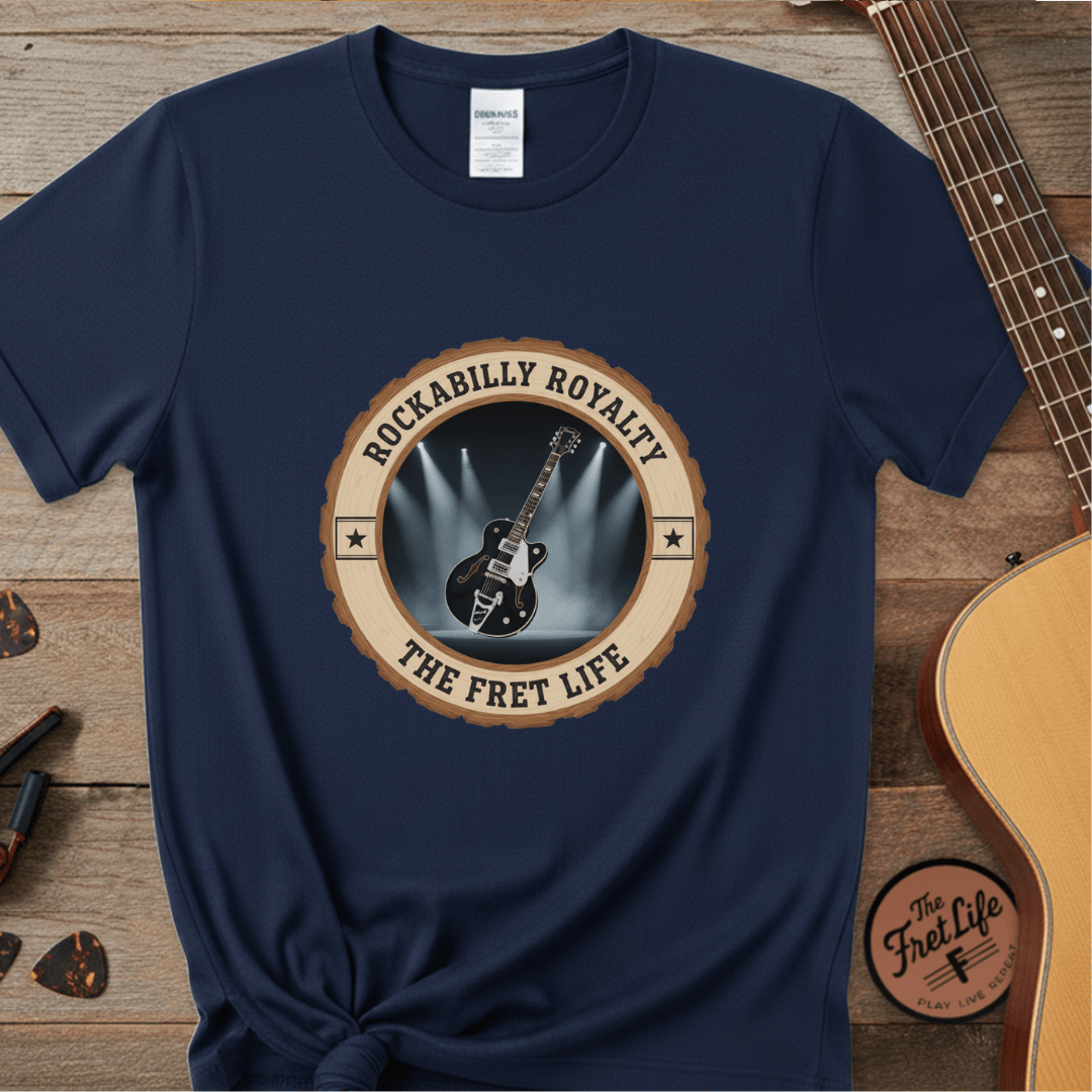 Printify T-Shirt Navy / S Rockabilly Royalty Tee | Gretsch Duo Jet Falcon Electric Guitar Shirt
