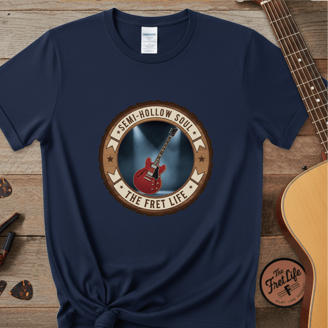 Printify T-Shirt Navy / S Semi-Hollow Soul Tee | Gibson ES-335 Blues Jazz Guitar Shirt
