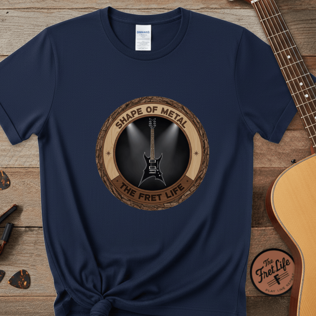 Printify T-Shirt Navy / S Shape of Metal Tee | BC Rich Warlock Mockingbird Heavy Metal Guitar Shirt