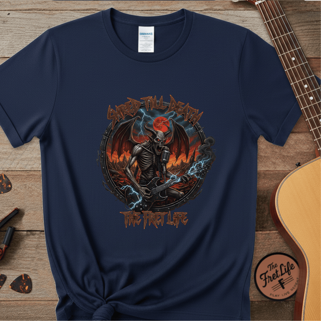 Printify T-Shirt Navy / S Shred Till Death: Unleash the Fret Life Tee