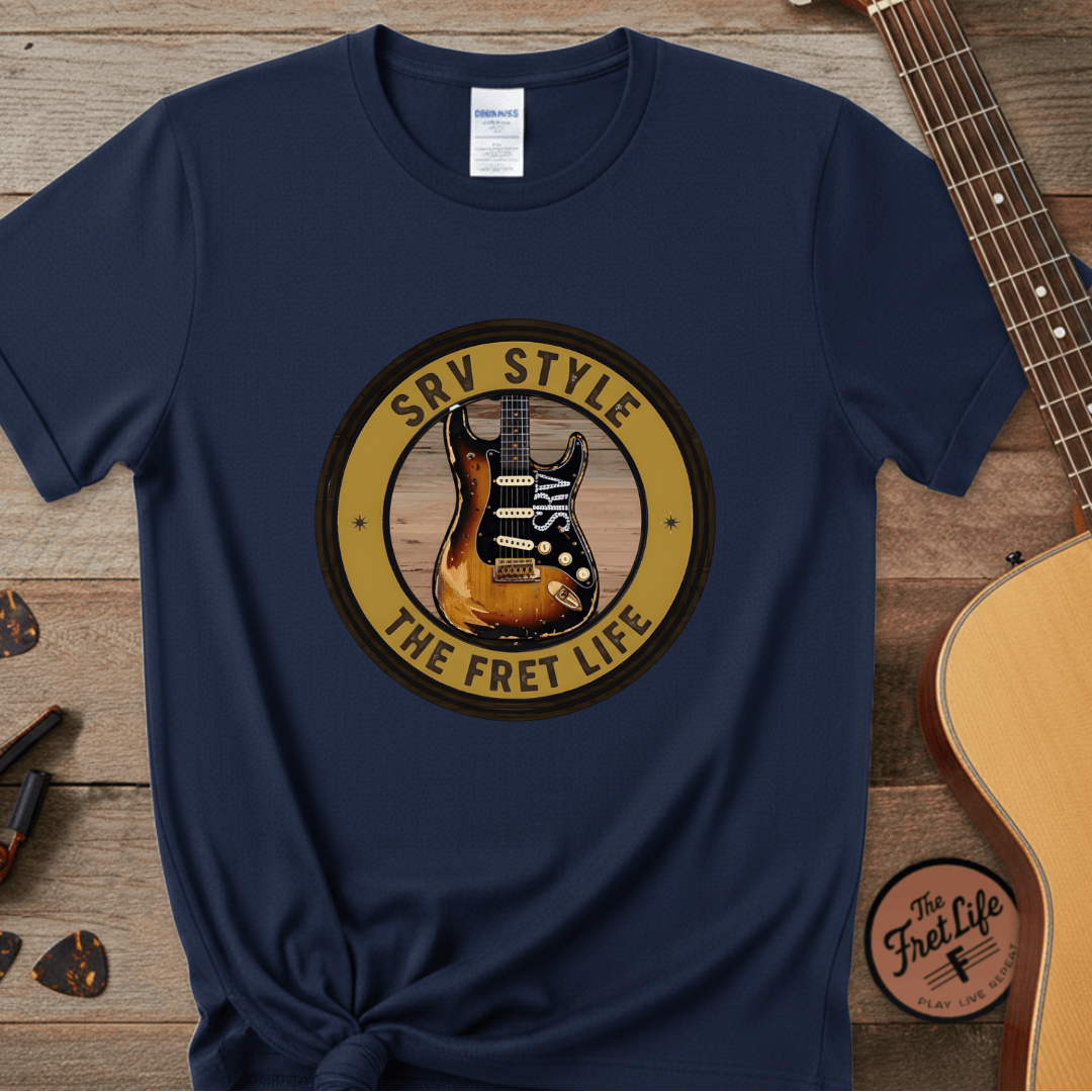 Printify T-Shirt Navy / S SRV Style Tee | Blues Guitar Fan T-Shirt
