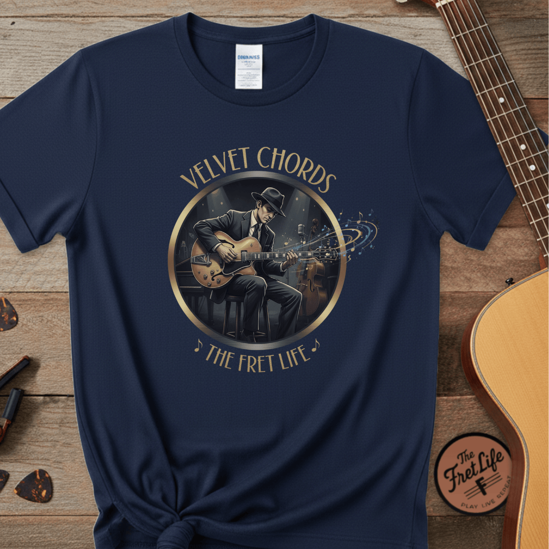 Printify T-Shirt Navy / S Velvet Chords - The Smooth Fret Life Tee