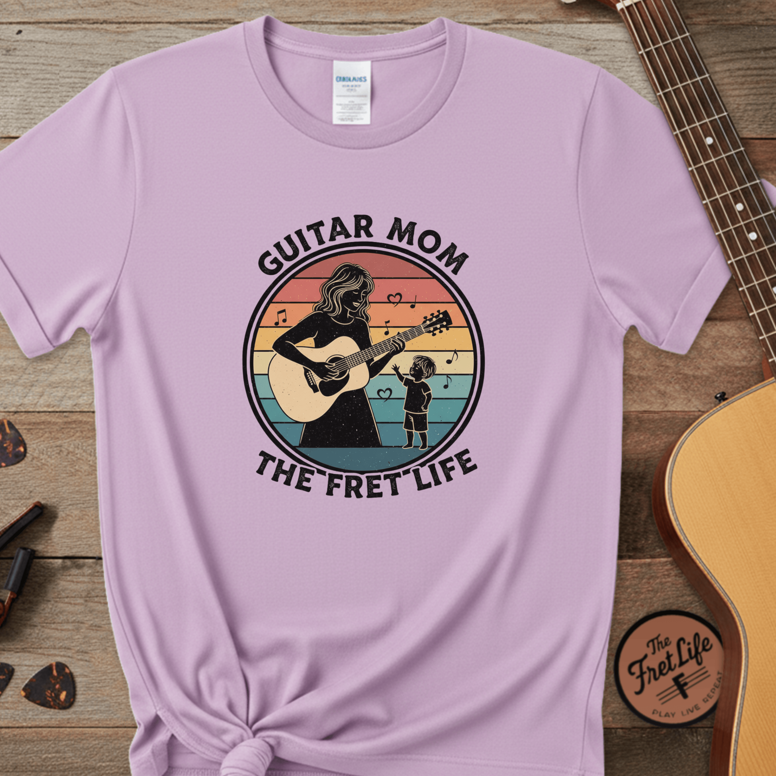 Printify T-Shirt Orchid / 3XL Guitar Mom: The Fret Life Acoustic Silhouette Tee