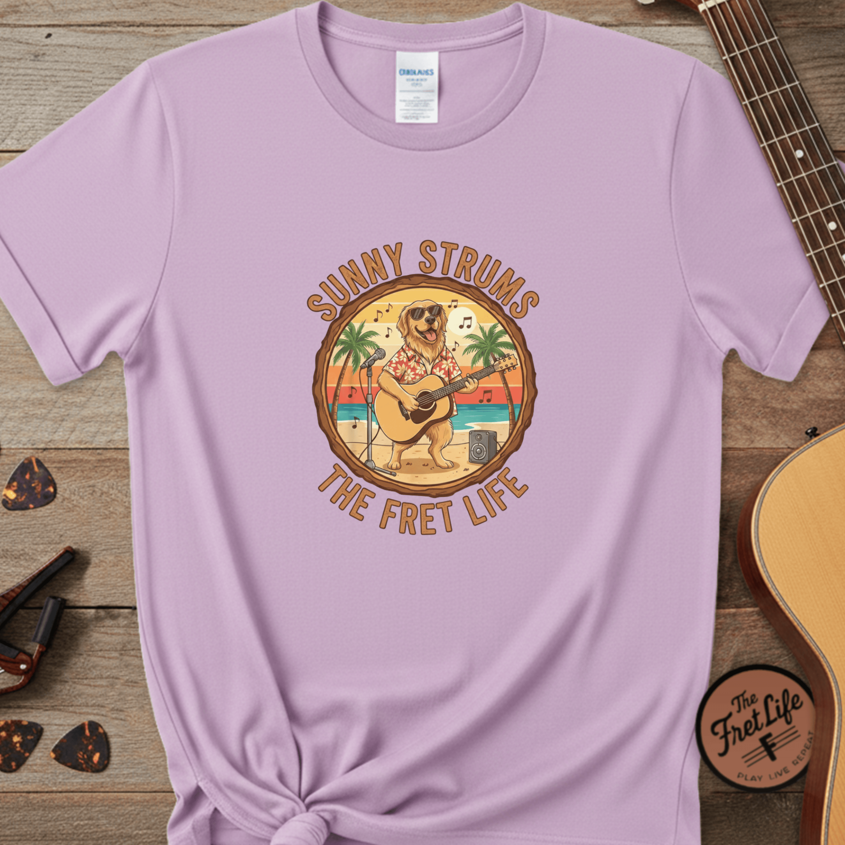 Printify T-Shirt Orchid / 3XL Sunny Strums: Golden Retriever Acoustic Serenade Tee