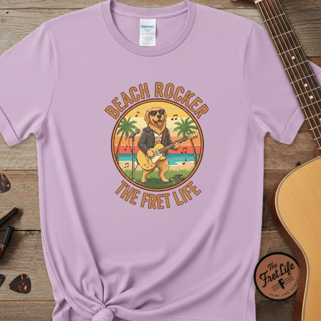 Printify T-Shirt Orchid / S Beach Rocker: Golden's Sunset Shred Fret Life Tee