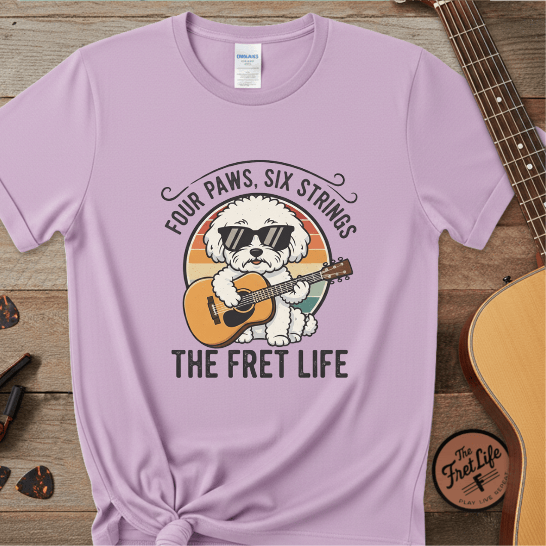 Printify T-Shirt Orchid / S Four Paws, Six Strings: The Dog House Blues Tee
