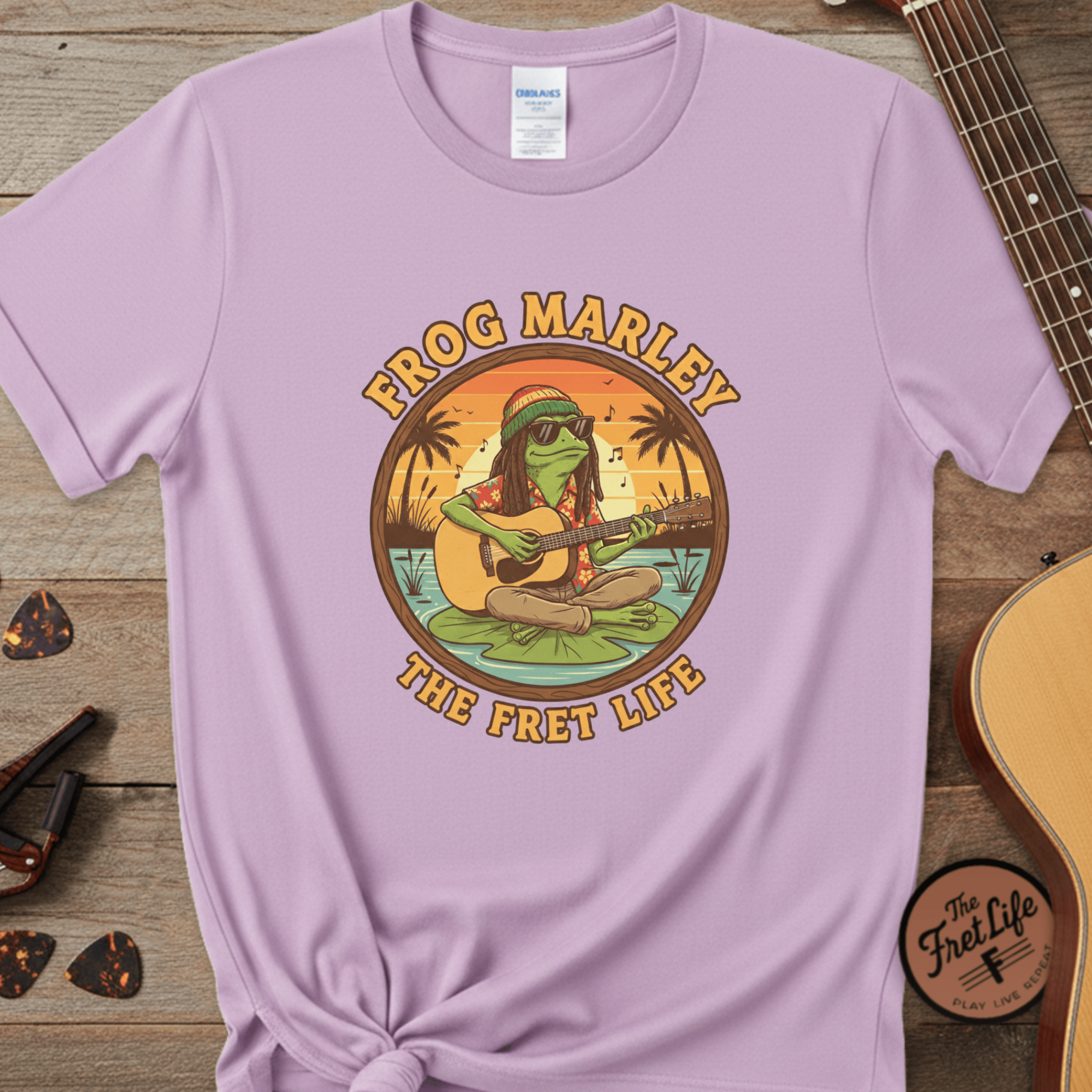 Printify T-Shirt Orchid / S Frog Marley: Reggae Ribbit Rhythms Fret Life Tee