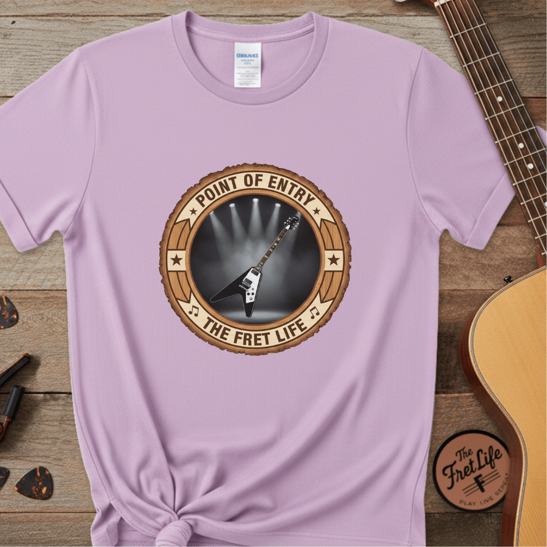 Printify T-Shirt Orchid / S Point of Entry Tee | Gibson Flying V Hard Rock Metal Guitar Shirt