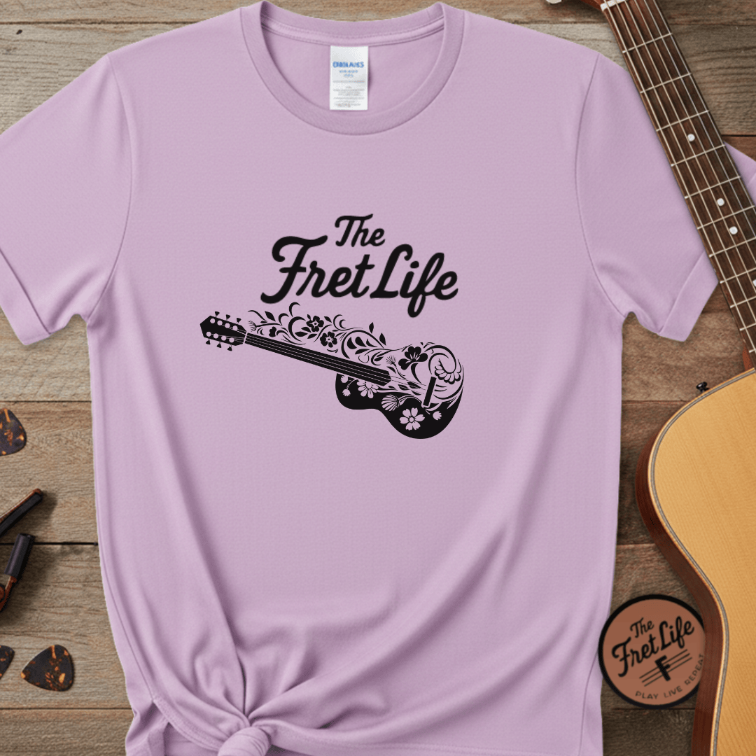 Printify T-Shirt Orchid / S T-shirt - Flower Guitar 'The Fret Life' Subtle Design - Music and Guitar Lover Gift