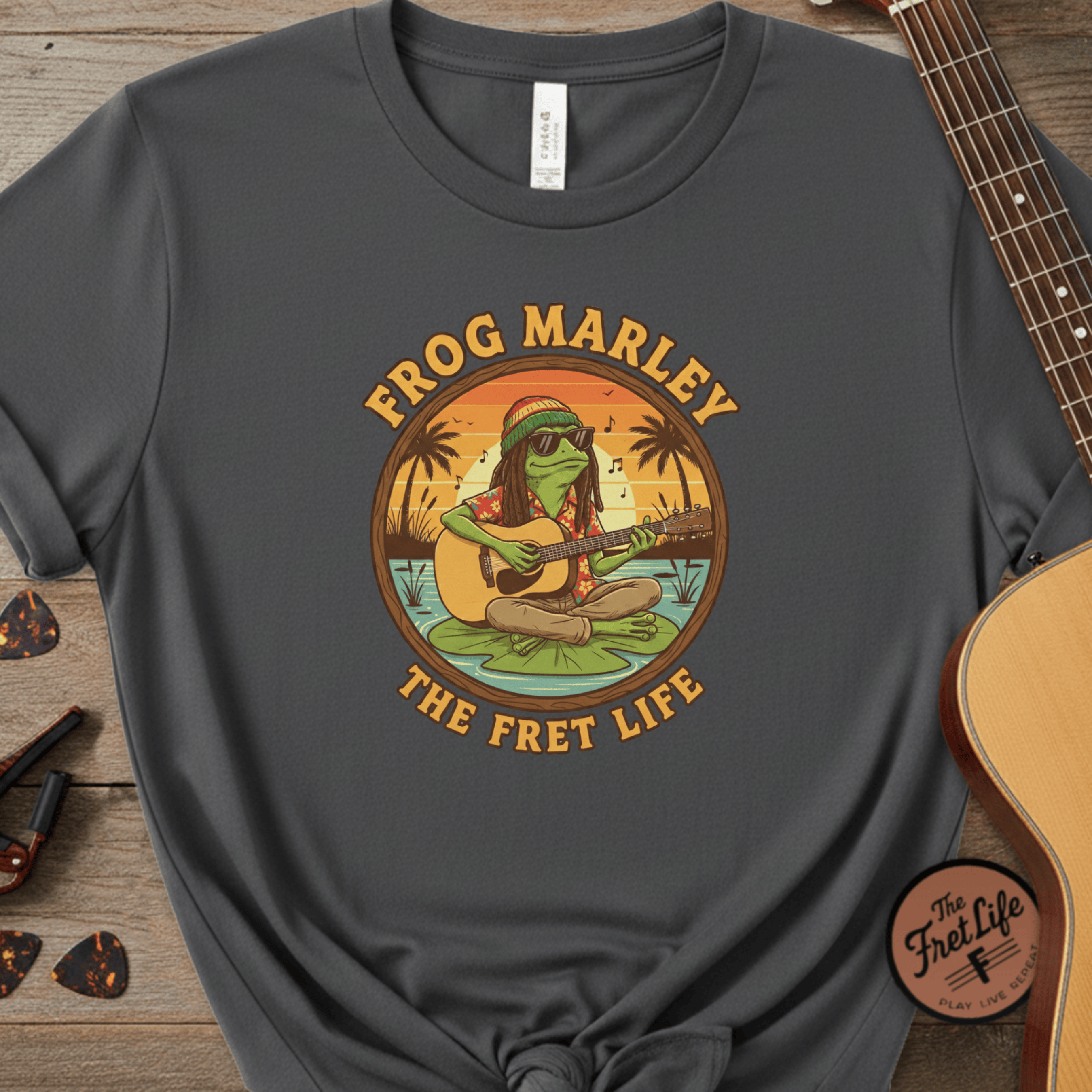 Printify T-Shirt Pepper / S Frog Marley: Reggae Ribbit Rhythms Fret Life Tee