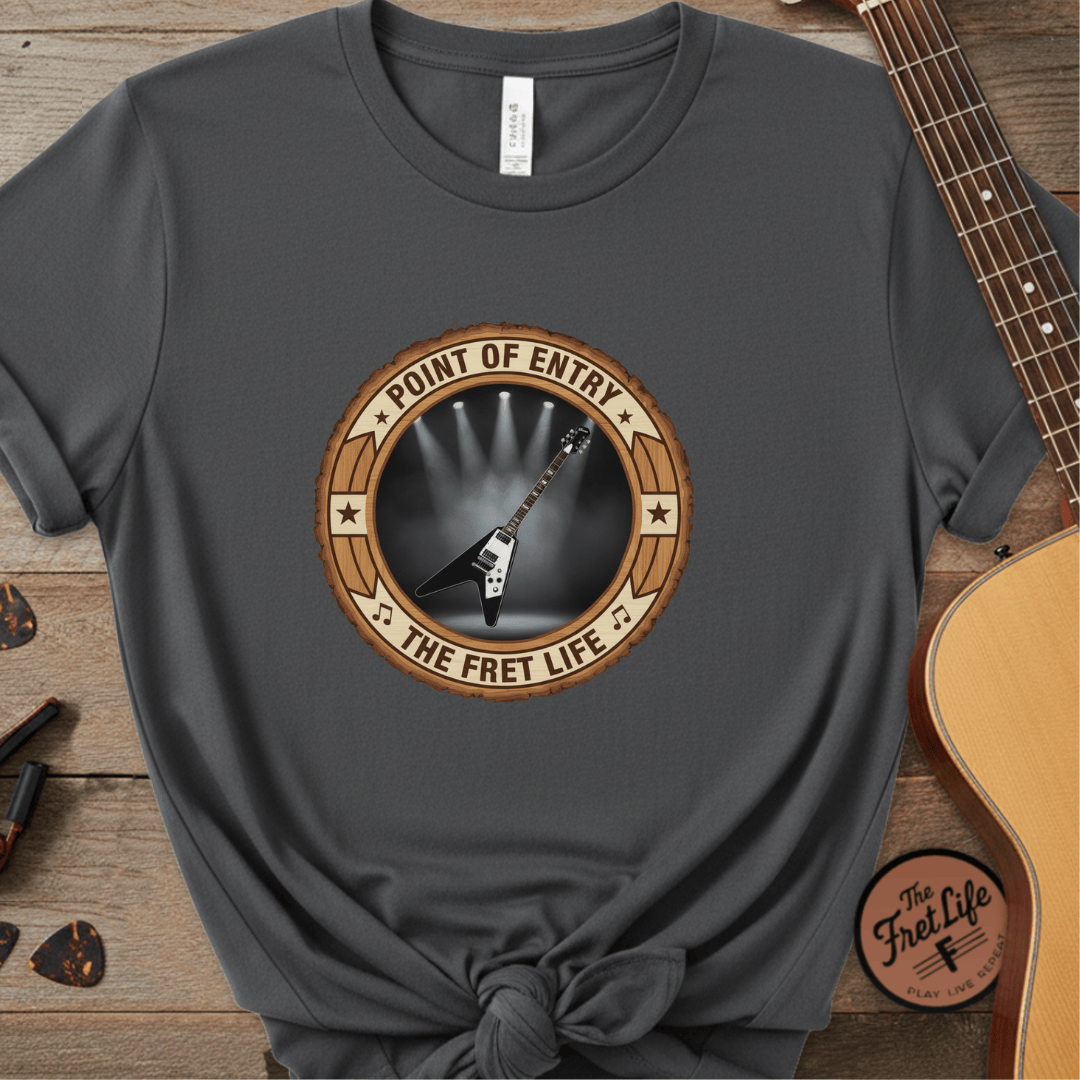 Printify T-Shirt Pepper / S Point of Entry Tee | Gibson Flying V Hard Rock Metal Guitar Shirt