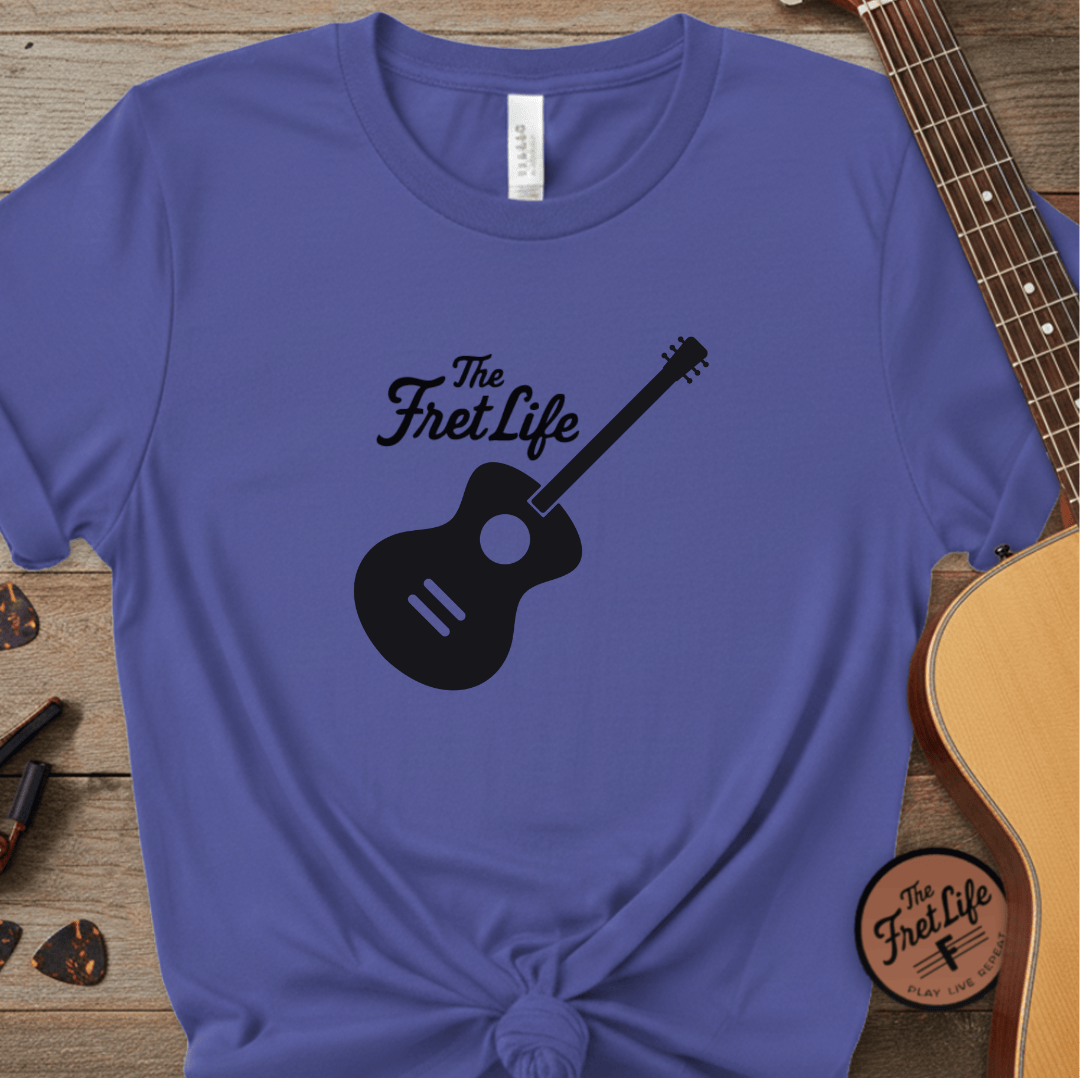 Printify T-Shirt Periwinkle / S Acoustic Guitar, The Fret Life, Unisex Garment-Dyed T-shirt