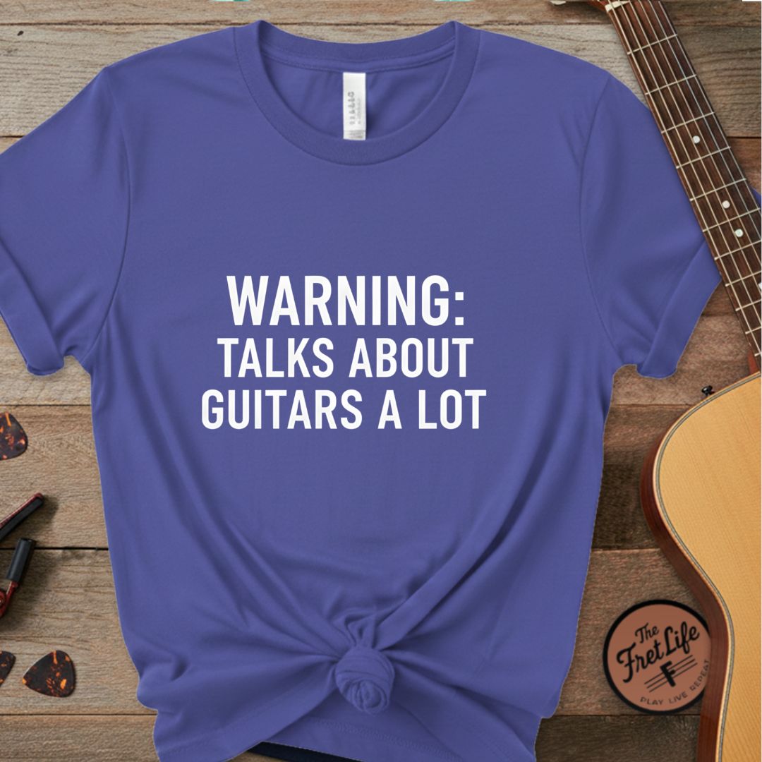 Printify T-Shirt Periwinkle / S Warning: Talks About Guitars A Lot | Premium T-Shirt
