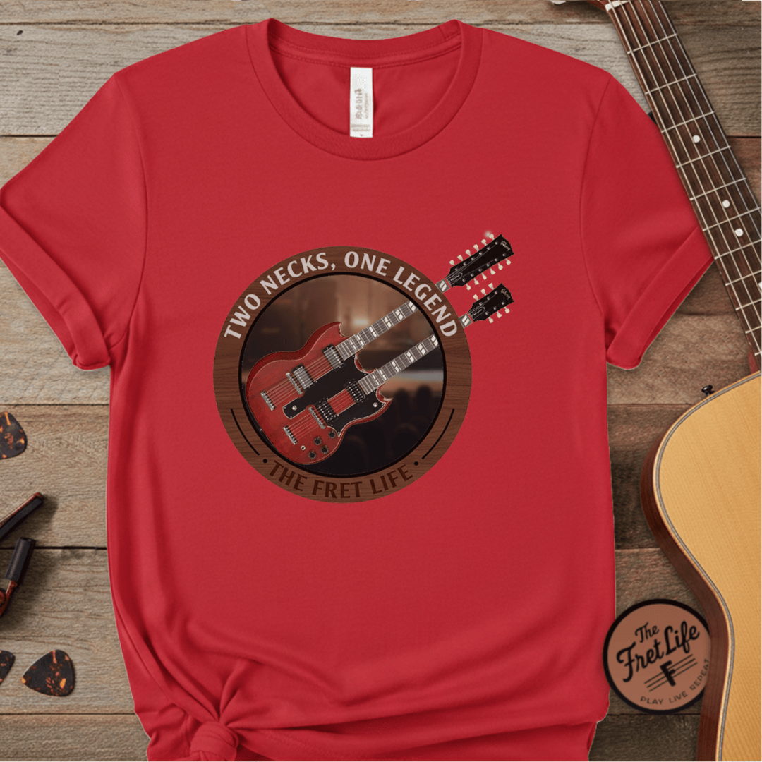 Printify T-Shirt Red / S Double Neck T-Shirt | LZ Guitar Legend Tee