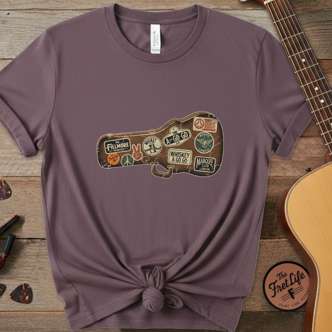 Printify T-Shirt Road Worn: Vintage Venue Sticker Case T-Shirt