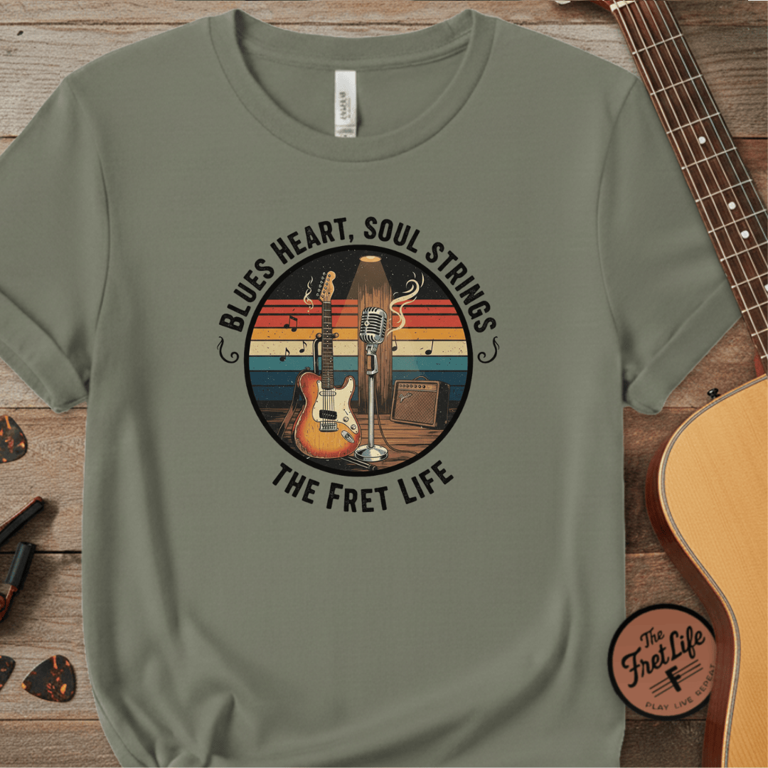 Printify T-Shirt Sage / S Blues Heart, Soul Strings: The Fret Life Classic Tee