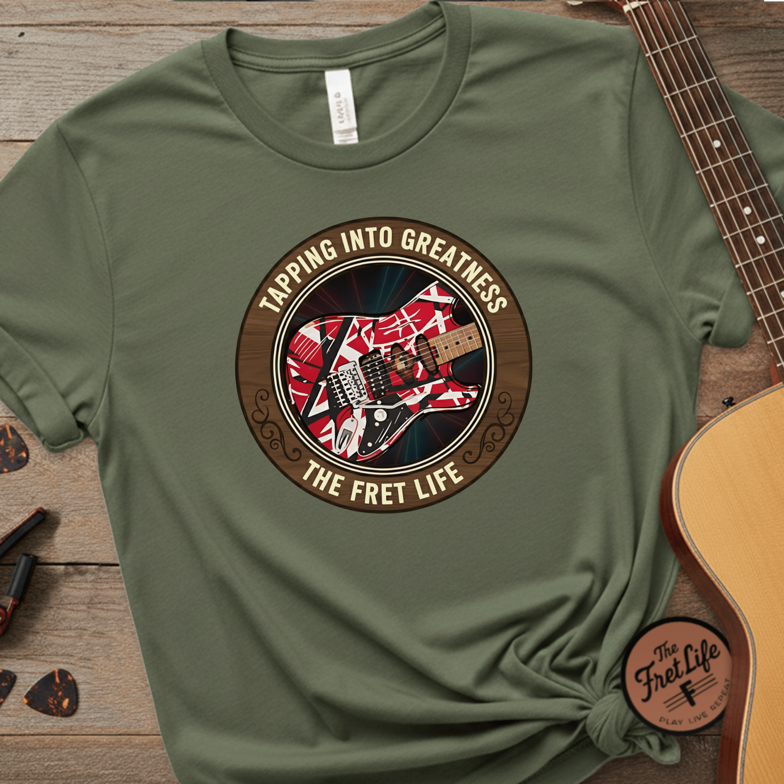 Printify T-Shirt Sage / S Franken-strat T-Shirt | EVH Legend Guitar Fan Tee