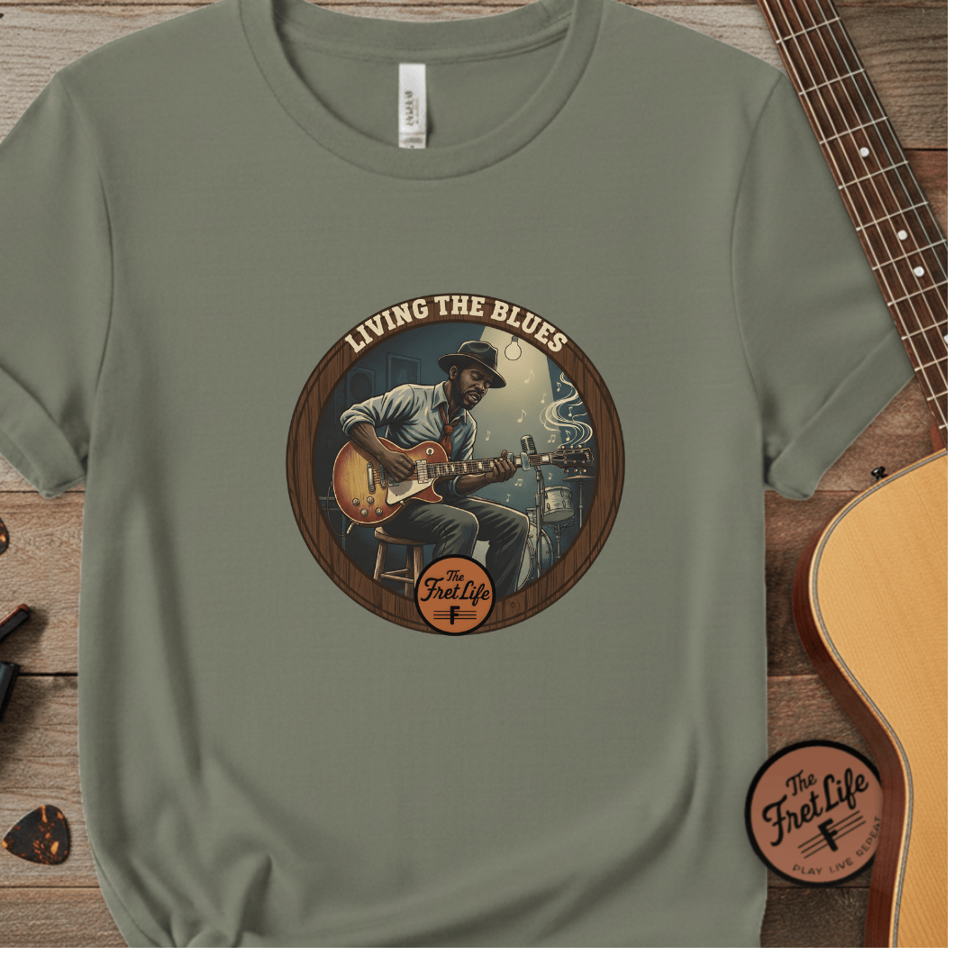 Printify T-Shirt Sage / S Living The Blues - Fret Life Edition Tee