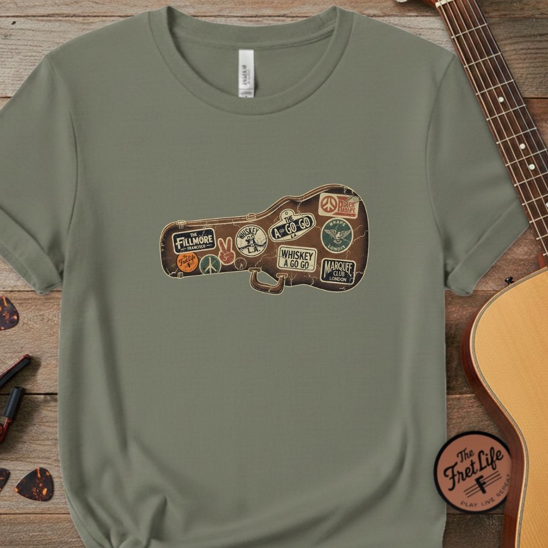 Printify T-Shirt Sage / S Road Worn: Vintage Venue Sticker Case T-Shirt