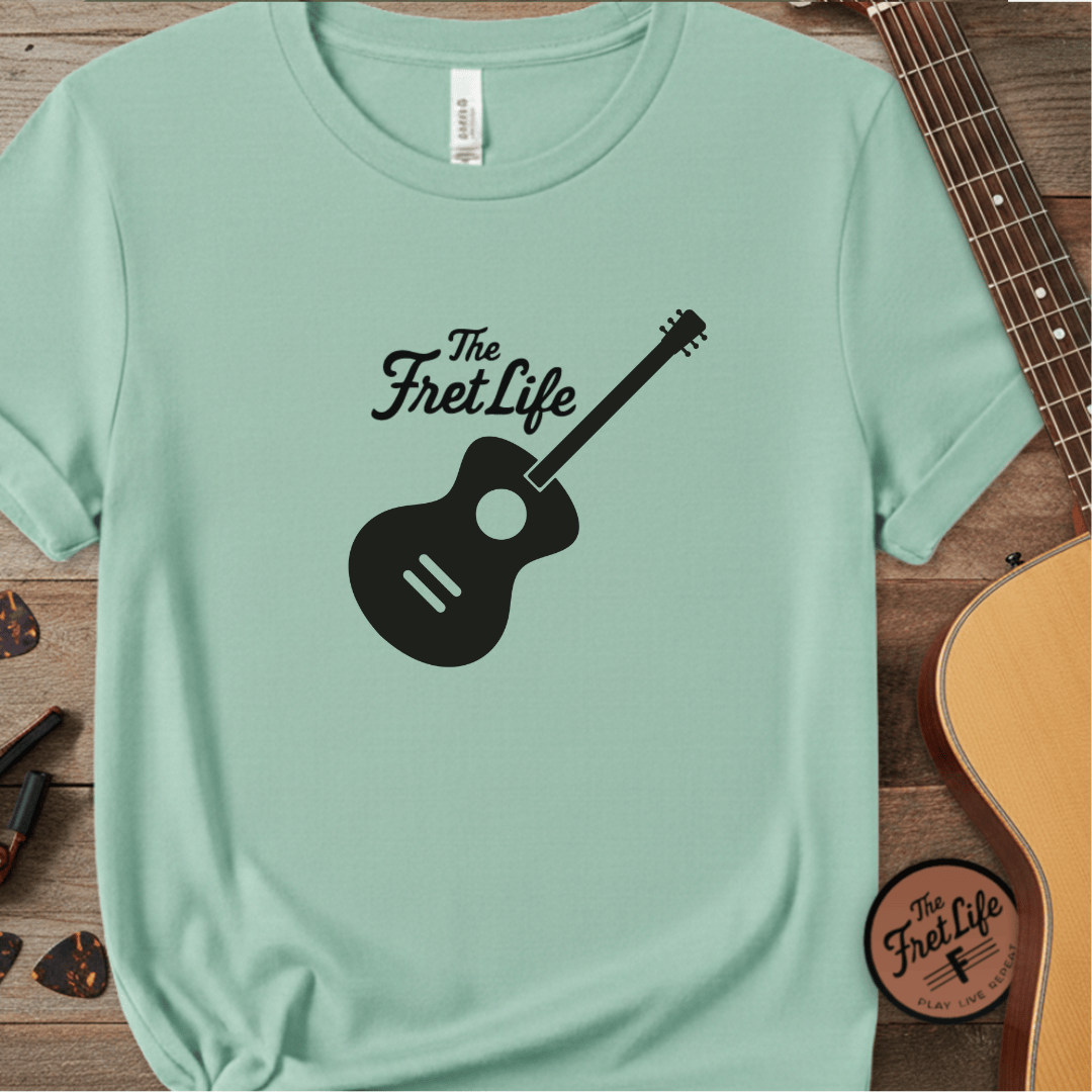 Printify T-Shirt Seafoam / S Acoustic Guitar, The Fret Life, Unisex Garment-Dyed T-shirt