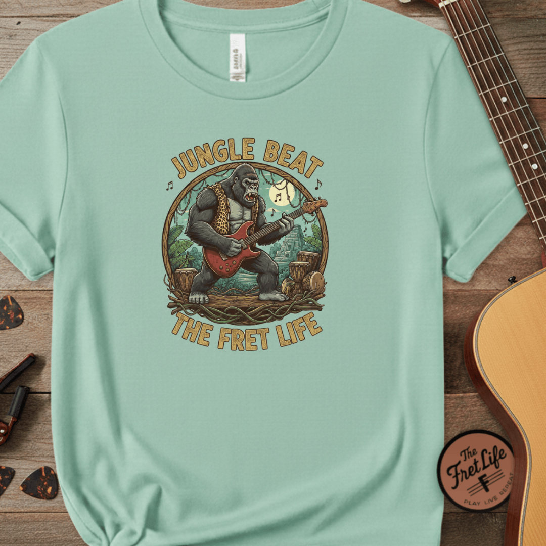 Printify T-Shirt Seafoam / S Jungle Beat: The Gorilla Guitarist Tee