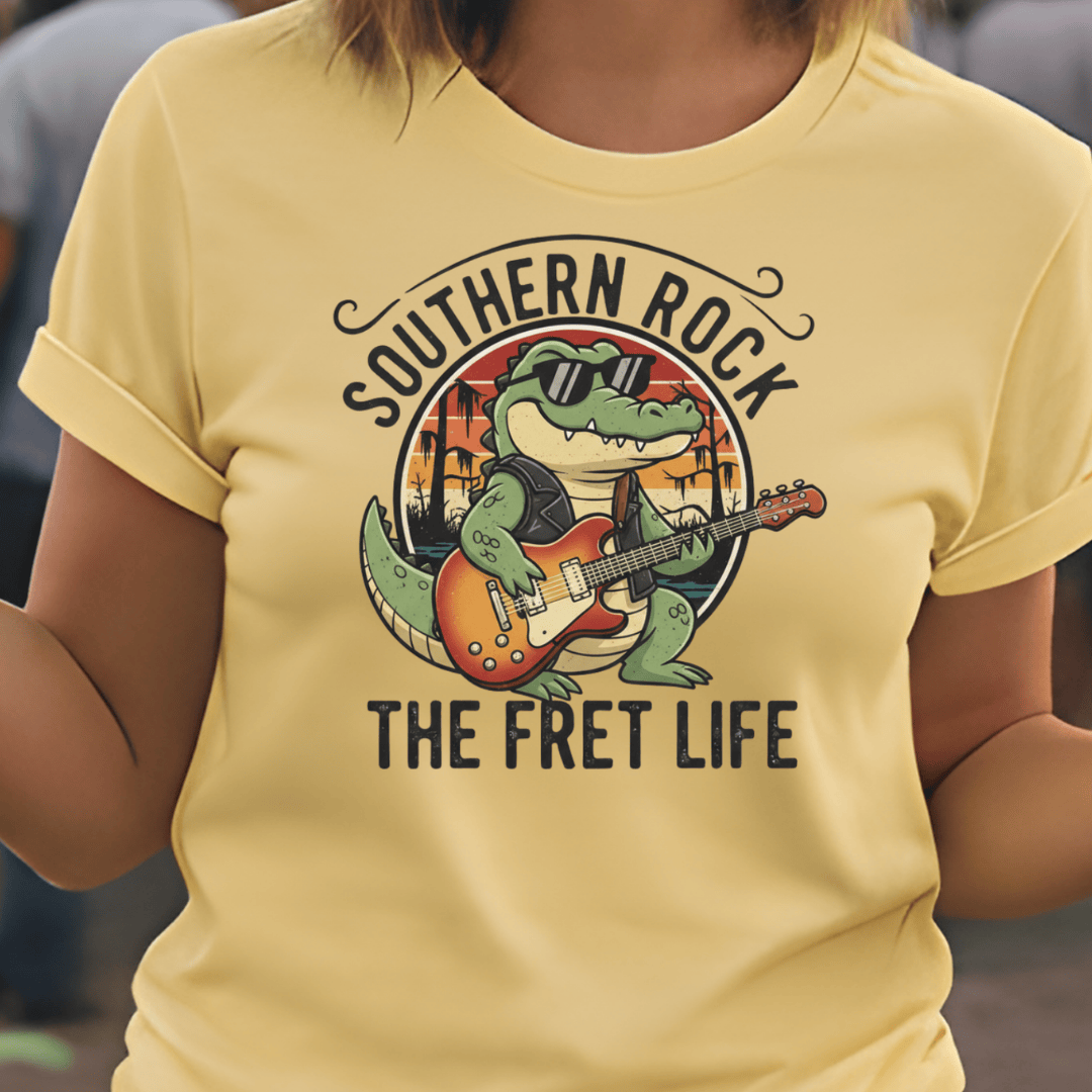 Printify T-Shirt Southern Rock Gator: The Fret Life Swamp Jam Tee