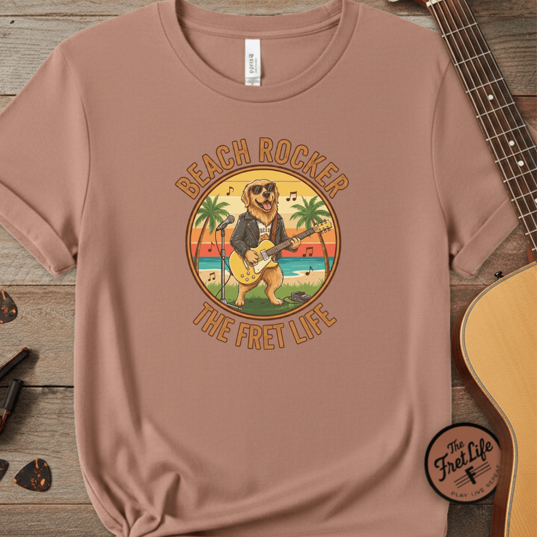 Printify T-Shirt Terracotta / S Beach Rocker: Golden's Sunset Shred Fret Life Tee