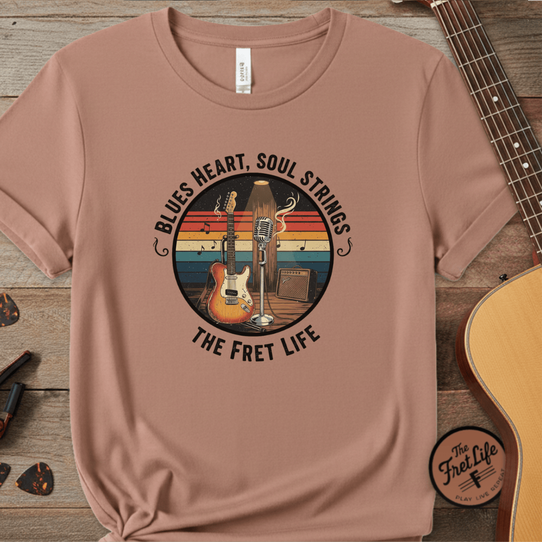 Printify T-Shirt Terracotta / S Blues Heart, Soul Strings: The Fret Life Classic Tee