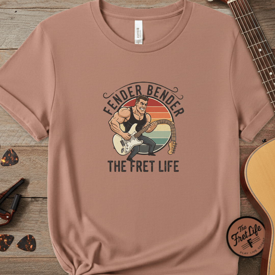 Printify T-Shirt Terracotta / S Fender Bender: The Fret Life T-Shirt (Vintage Rocker Edition)
