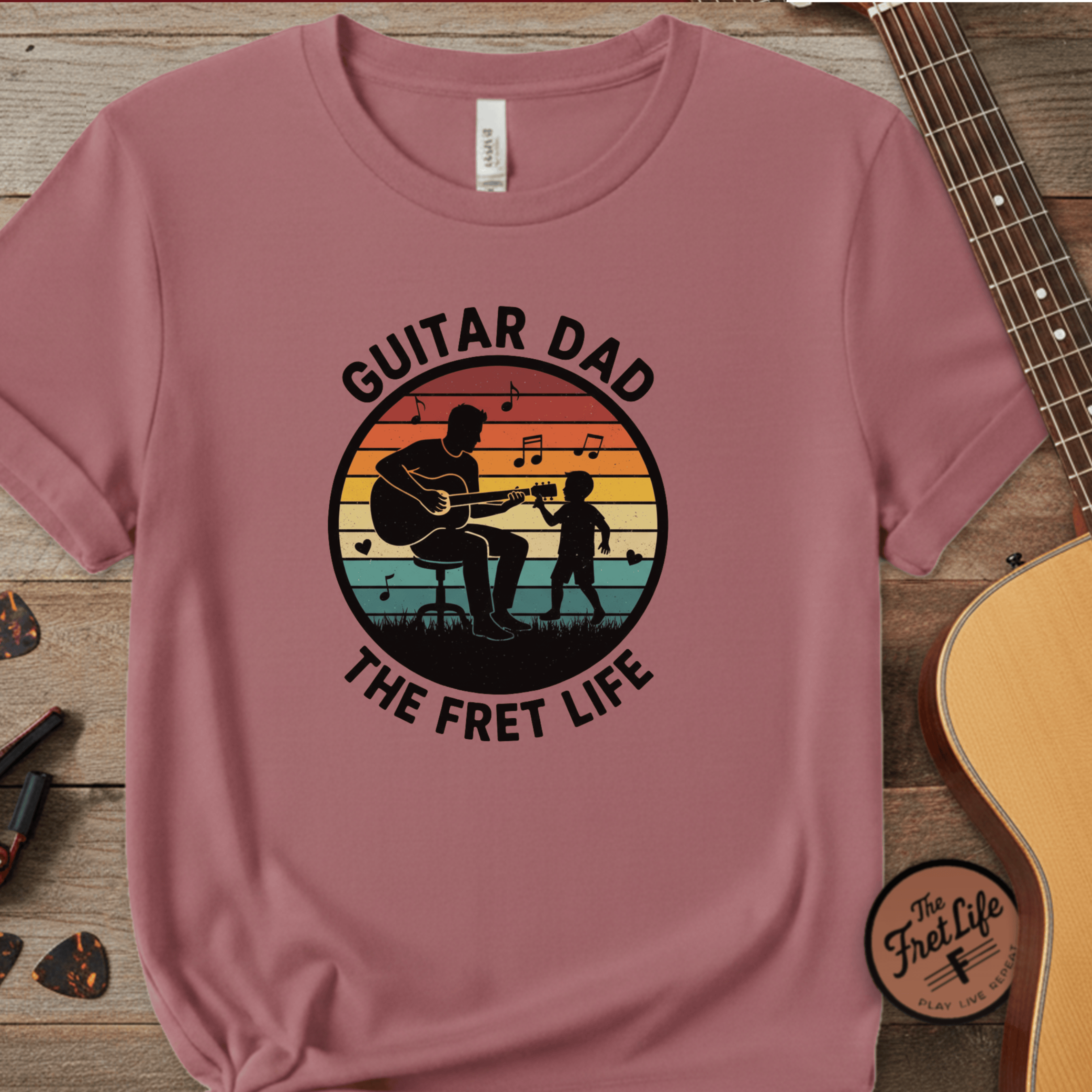 Printify T-Shirt Terracotta / S Guitar Dad: The Fret Life Silhouetted Tee