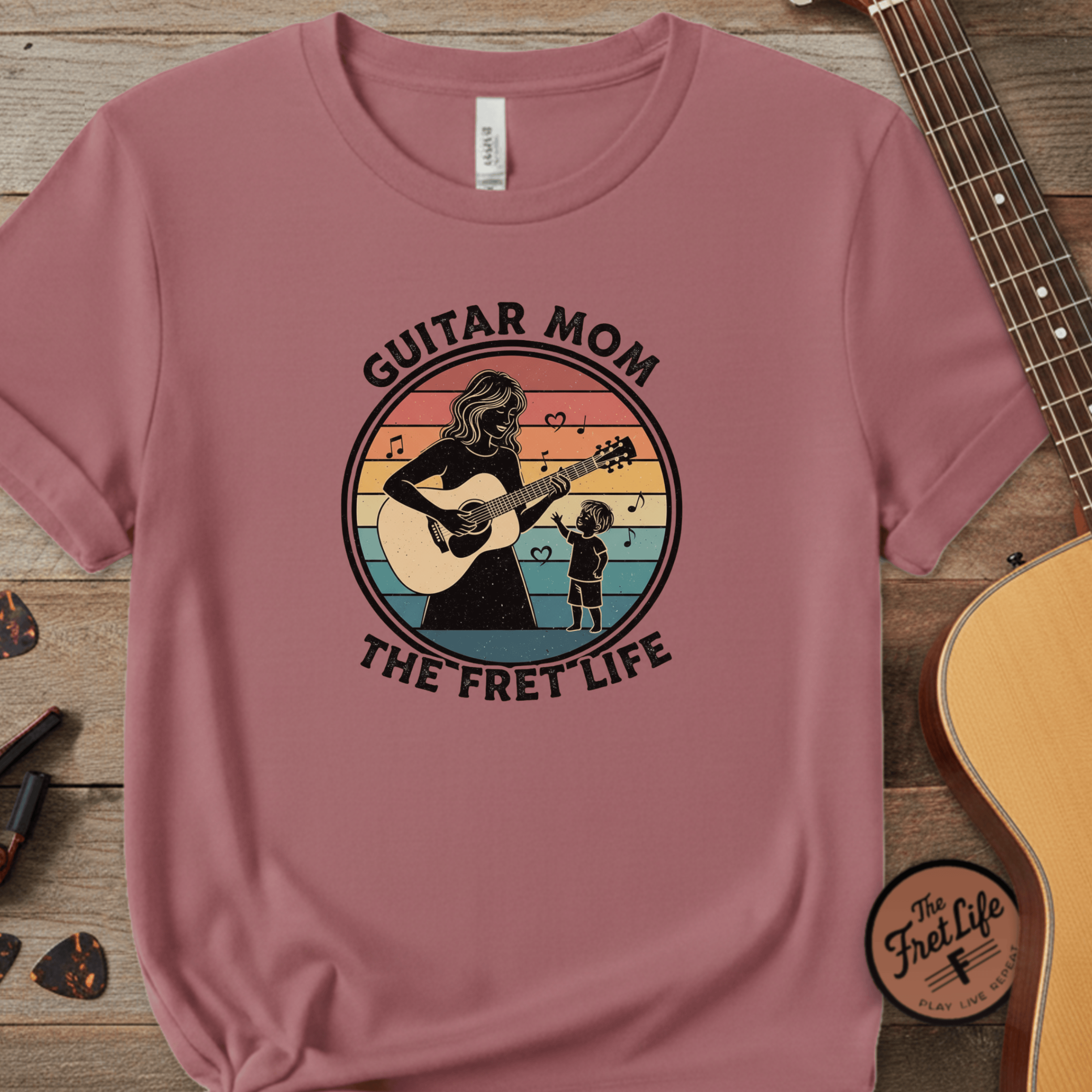Printify T-Shirt Terracotta / S Guitar Mom: The Fret Life Acoustic Silhouette Tee