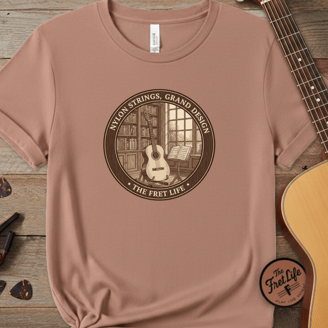 Printify T-Shirt Terracotta / S Nylon Strings, Grand Design: The Classical Guitar Tee