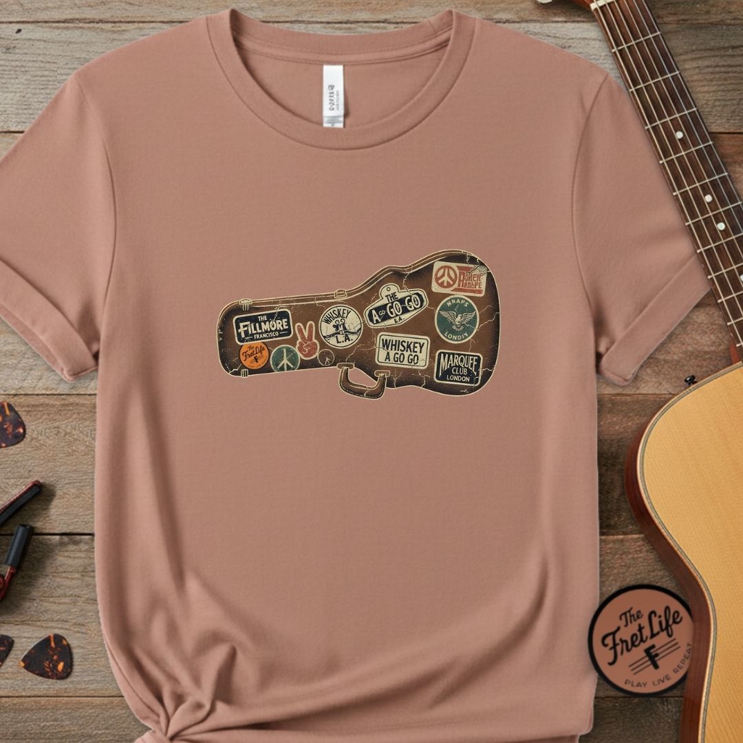 Printify T-Shirt Terracotta / S Road Worn: Vintage Venue Sticker Case T-Shirt