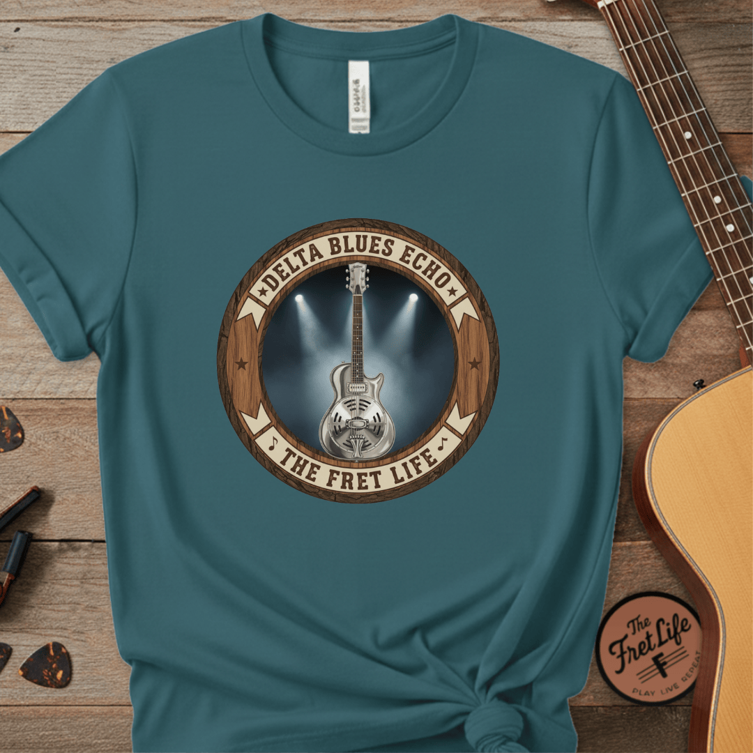 Printify T-Shirt Topaz Blue / S Delta Blues Echo Tee | Resonator Guitar Slide Player Shirt