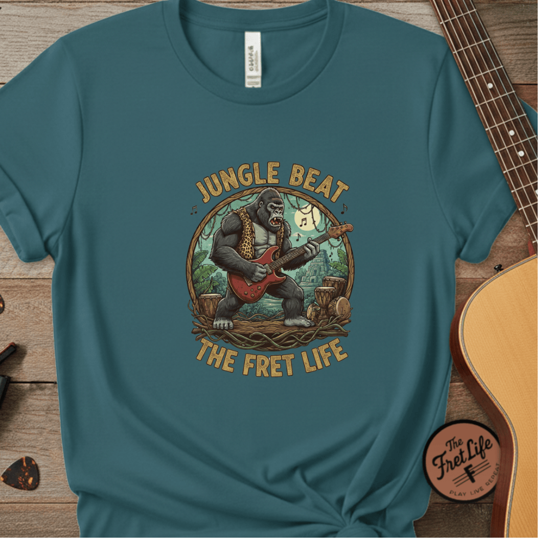Printify T-Shirt Topaz Blue / S Jungle Beat: The Gorilla Guitarist Tee