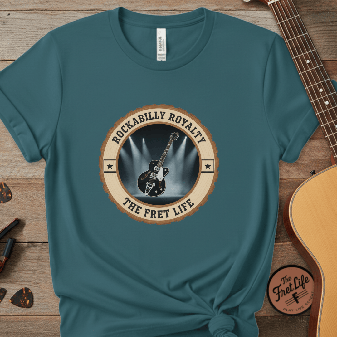 Printify T-Shirt Topaz Blue / S Rockabilly Royalty Tee | Gretsch Duo Jet Falcon Electric Guitar Shirt