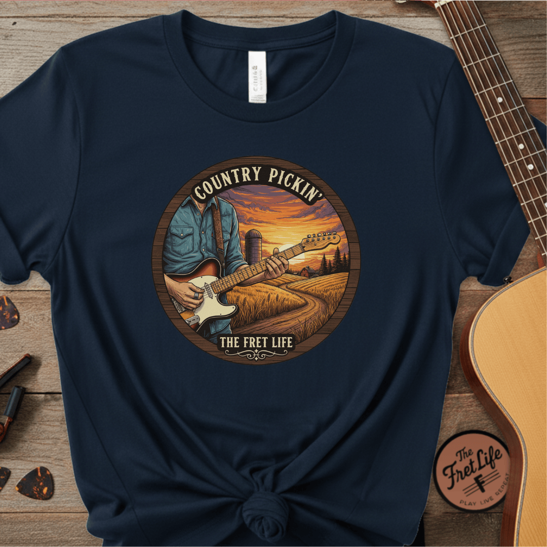 Printify T-Shirt True Navy / S Country Pickin' Guitar T-Shirt