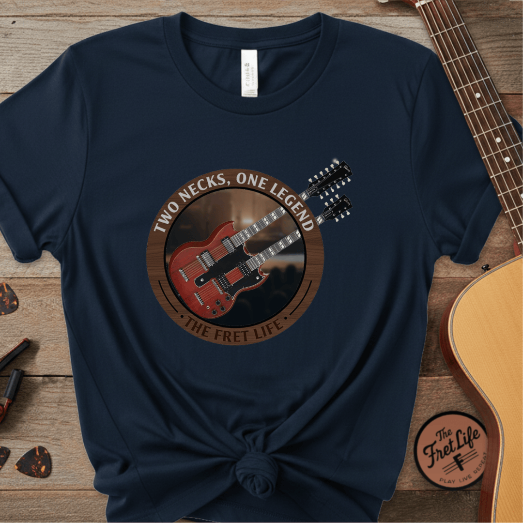 Printify T-Shirt True Navy / S Double Neck T-Shirt | LZ Guitar Legend Tee