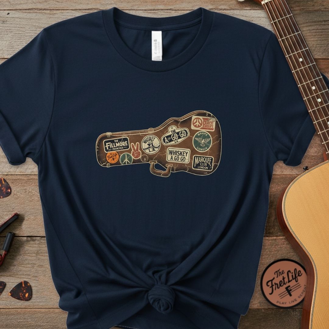 Printify T-Shirt True Navy / S Road Worn: Vintage Venue Sticker Case T-Shirt