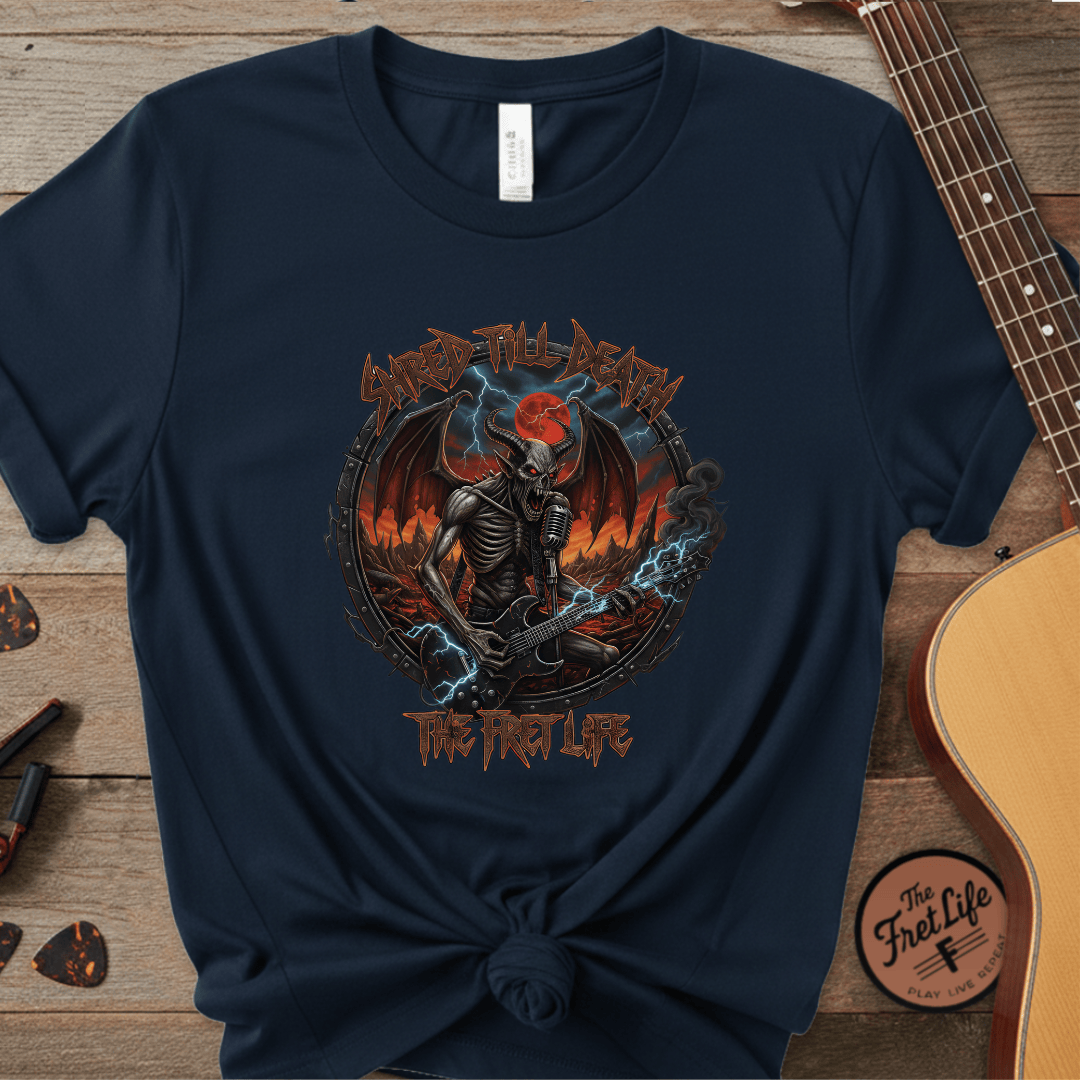 Printify T-Shirt True Navy / S Shred Till Death: Unleash the Fret Life Tee