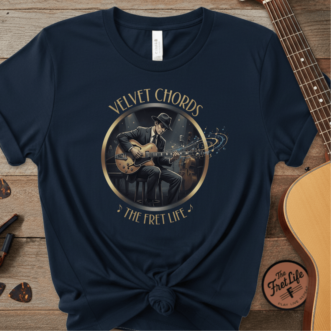 Printify T-Shirt True Navy / S Velvet Chords - The Smooth Fret Life Tee