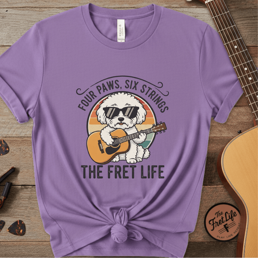 Printify T-Shirt Violet / S Four Paws, Six Strings: The Dog House Blues Tee