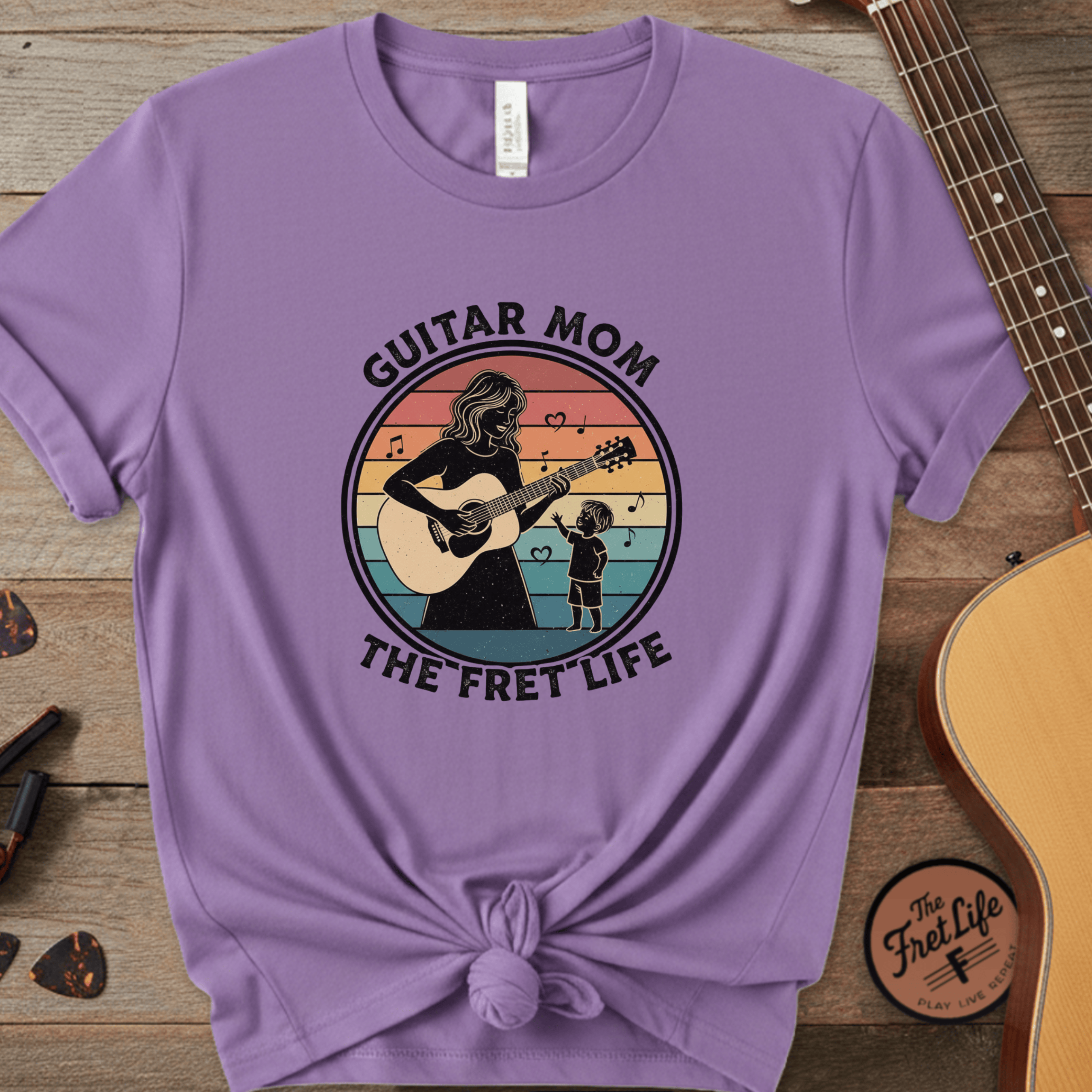 Printify T-Shirt Violet / S Guitar Mom: The Fret Life Acoustic Silhouette Tee