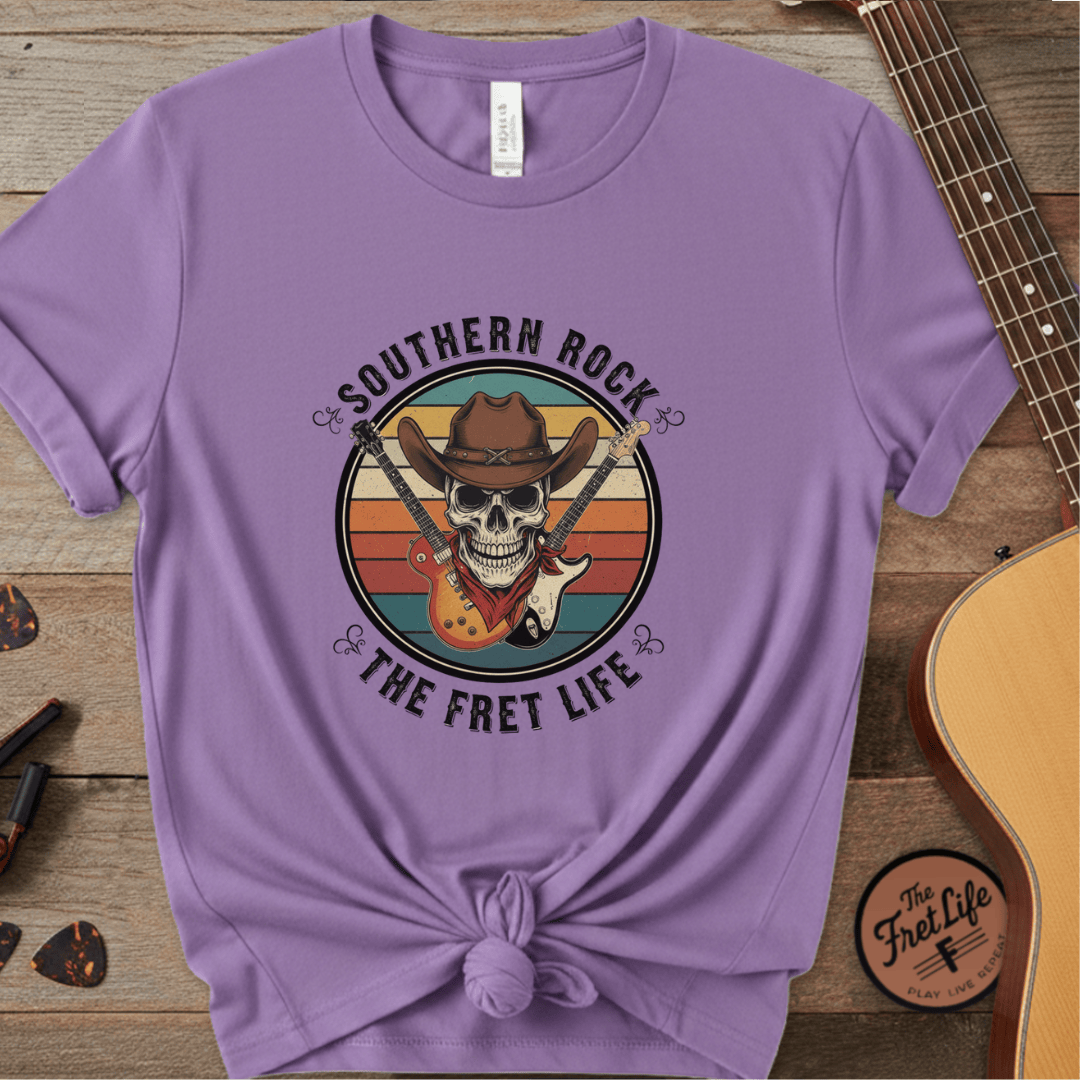 Printify T-Shirt Violet / S Southern Rock Skull: The Fret Life Outlaw Tee