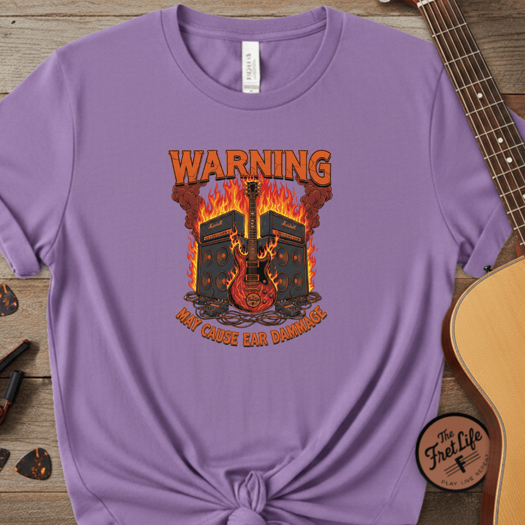 Printify T-Shirt Violet / S WARNING: May Cause Ear Damage - The Amp Stack Tee