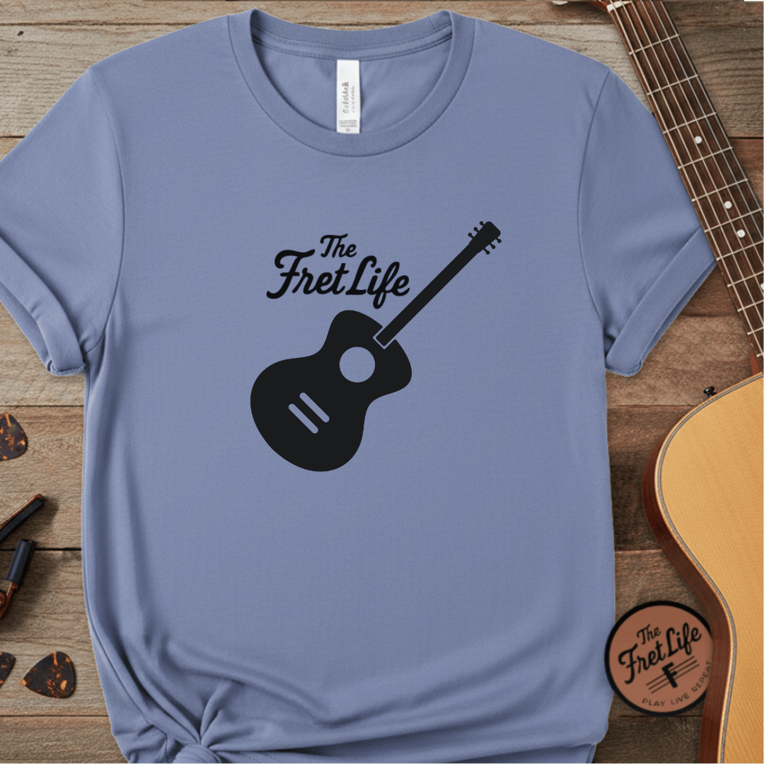 Printify T-Shirt Washed Denim / S Acoustic Guitar, The Fret Life, Unisex Garment-Dyed T-shirt