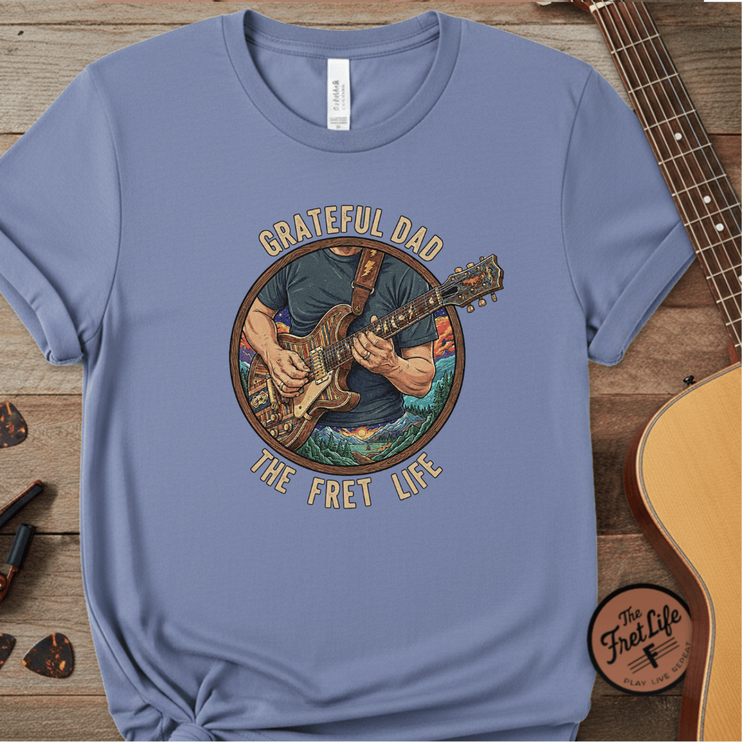 Printify T-Shirt Washed Denim / S Grateful Dad: The Fret Life Jam Band T-Shirt
