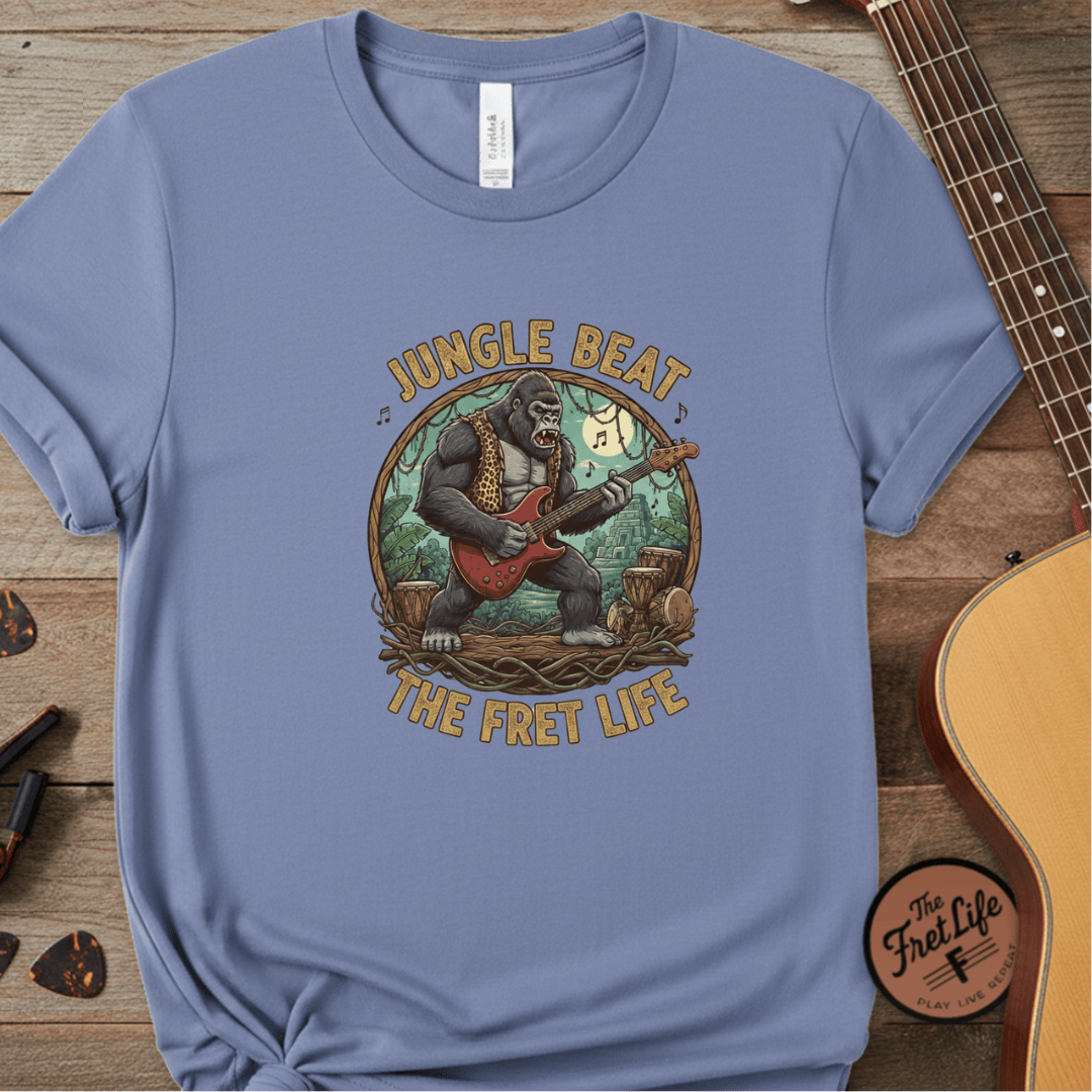 Printify T-Shirt Washed Denim / S Jungle Beat: The Gorilla Guitarist Tee