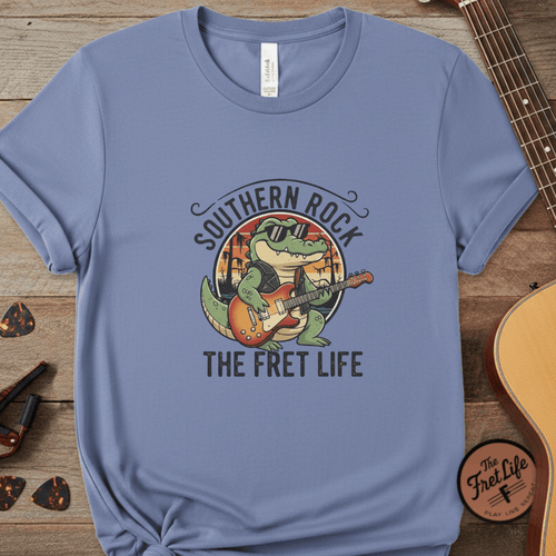 Printify T-Shirt Washed Denim / S Southern Rock Gator: The Fret Life Swamp Jam Tee